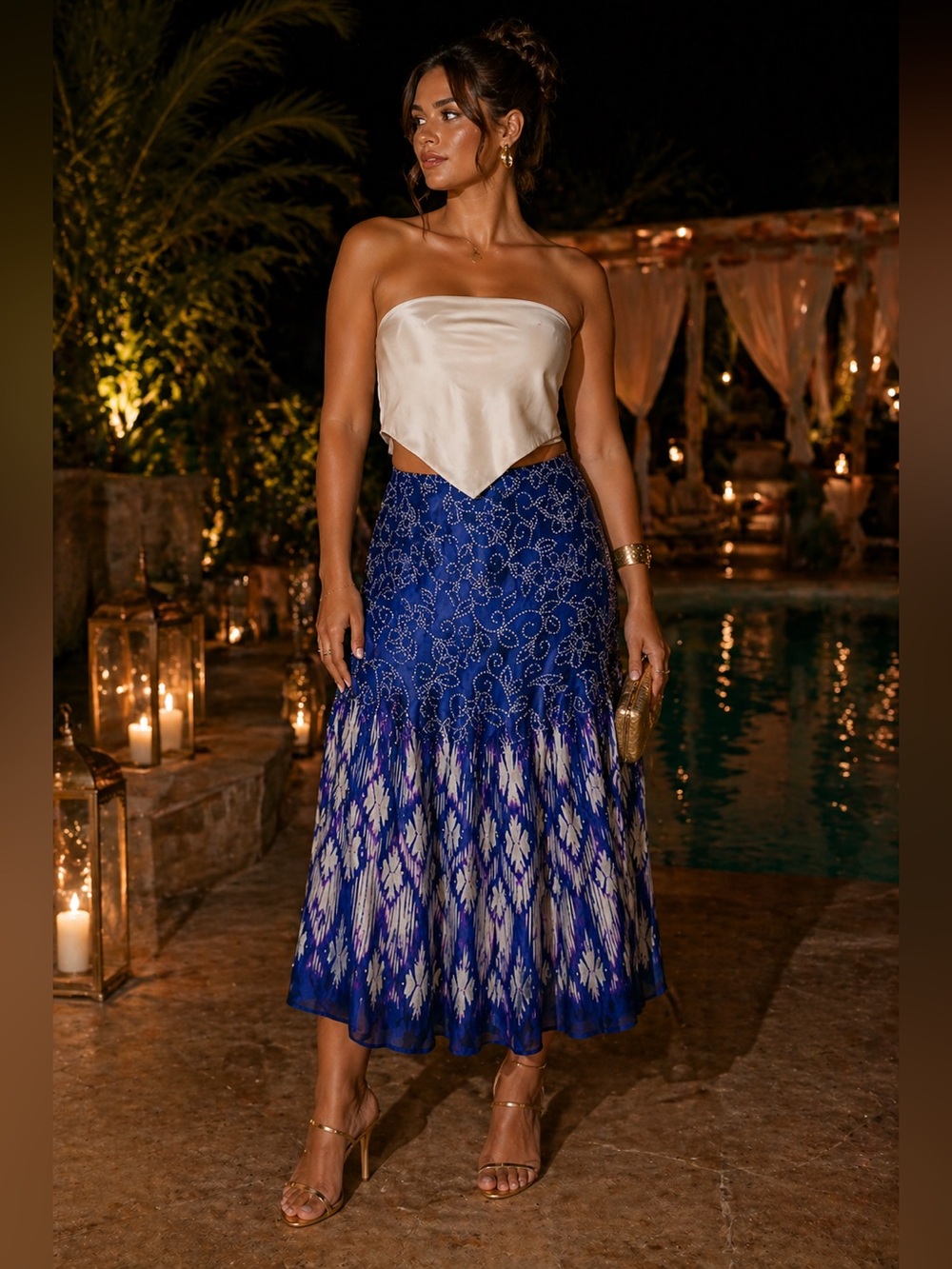 Y2K Boho Blue Floral Midi Skirt – Size 14 | Vintage Vacay Resortwear